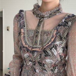 NWT Lulualways green and blue luxury lace gown